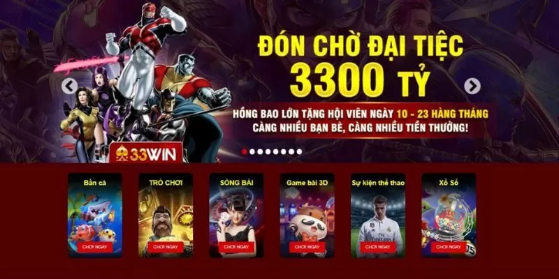 Giao diện 33win cực thời thượng trên máy tính Giao diện 33win cực thời thượng trên máy tính